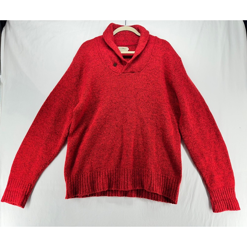 Vintage LL Bean Mens XL Red Marl Shawl Collar Button Pullover Sweater